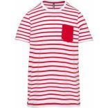T-shirt rayé marin avec poche manches courtes enfant Striped White / Red - 4/6