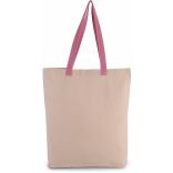 Sac shopping à soufflet avec poignées contrastées Natural / Dark Pink