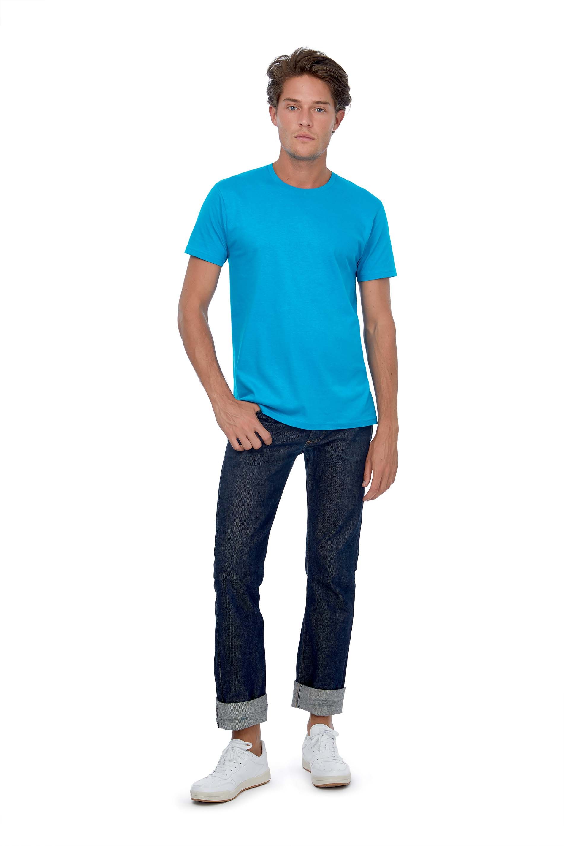 T-shirt homme B&C Collection T-shirt homme B&C Collection bleu turquoise col rond coupe droite classique manches courtes