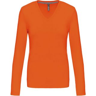 T-shirt femme col V manches longues K382 - Orange