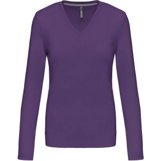T-shirt femme col V manches longues K382 - Purple