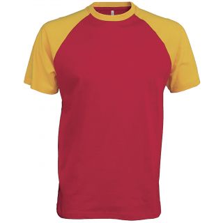 T-shirt bicolore manches courtes baseball K330 - Red / Yellow