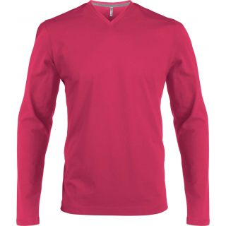 T-shirt homme manches longues col V K358 - Fuchsia
