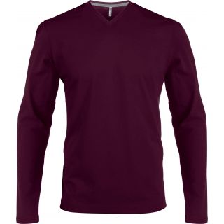 T-shirt homme manches longues col V K358 - Wine