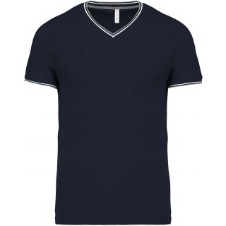 T-shirt homme maille piquée col V K374 - Navy / Light Grey / White