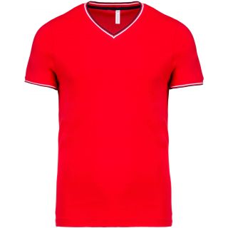 T-shirt homme maille piquée col V K374 - Red / Navy / White