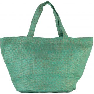 Cabas en toile de jute teint 100% naturel KI0227 - Natural / Water Green - 36 x 59 x 29 cm de côté