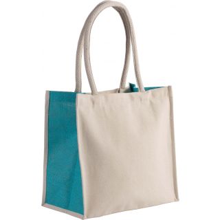 Sac cabas en coton / jute KI0255 - Natural / Turquoise