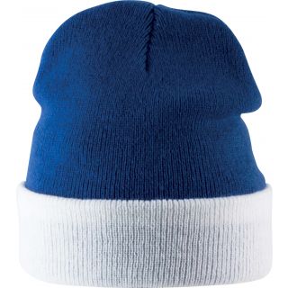 Bonnet enfant bicolore avec revers KP522 - Royal Blue / White