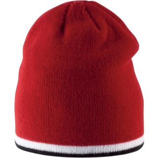 Bonnet enfant avec bande bicolore KP523 - Red / White / Black