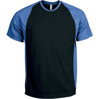 T-shirt sport bicolore manches courtes unisexe PA467 - Black / Aqua Blue