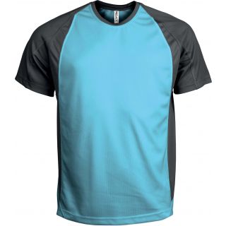 T-shirt sport bicolore manches courtes unisexe PA467 - Light Turquoise / Dark Grey