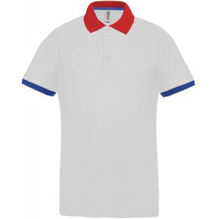 Polo homme piqué performance PA489 - White / Red / Sporty Royal Blue