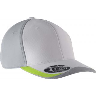 Casquette de sport 6 panneaux découpes contrastées PA771 - White / Silver / Lime