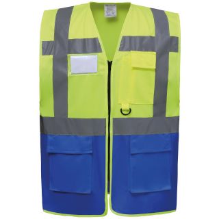 Gilet multifonction haute visibilité HVW801 - Hi Vis Yellow / Royal Blue de face