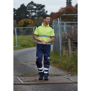 Polo bicolore haute visibilité YHVJ220 - Hi Vis Yellow / Navy