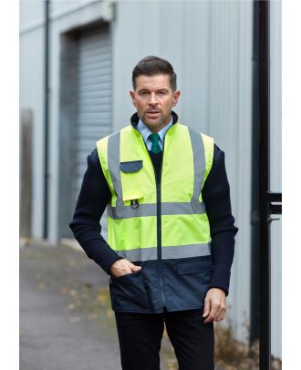 Bodywarmer rembourré haute visibilité YHV005 - Hi Vis Yellow / Navy